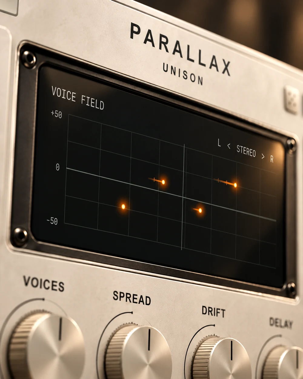 PARALLAX VOICE FIELD display close-up in the product concept visual